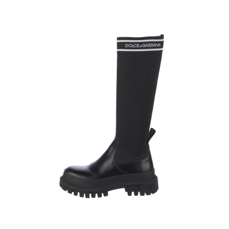 Calfskin & Stretch Knit Boots Calfskin & Stretch Knit Boots