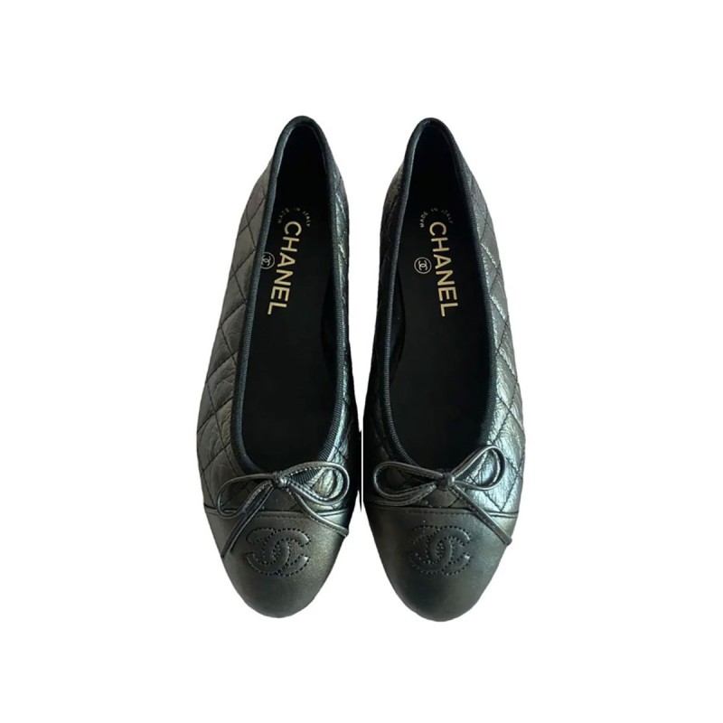 Aged Dark Grey Quilted Flat Ballerina Aged Dark Grey Quilted Flat Ballerina