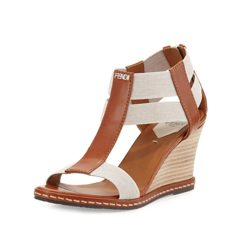 Leather Banded-Strap Wedge Sandal Leather Banded-Strap Wedge Sandal