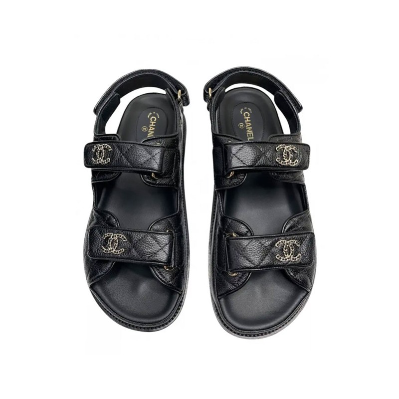 Dad Sandals in Black Caviar Leather Dad Sandals in Black Caviar Leather