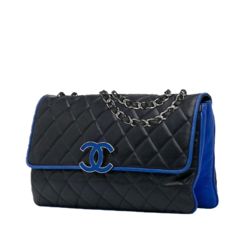 Lambskin Flap Bag in Black/Navy Blue Lambskin Flap Bag in Black/Navy Blue