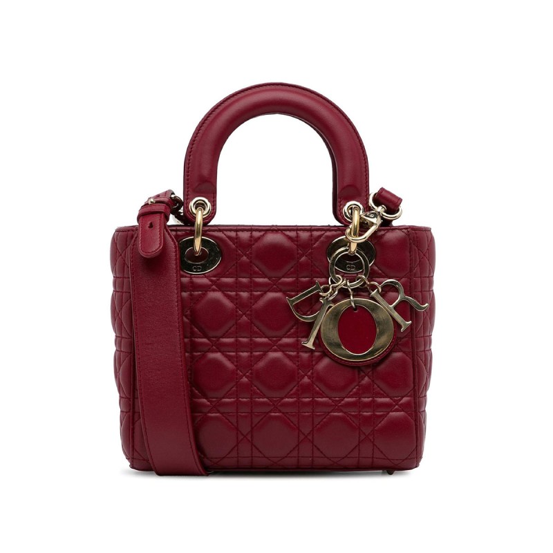 Mini Lady DIoR Cannage in Dark Red Lambskin Leather Mini Lady DIoR Cannage in Dark Red Lambskin Leather
