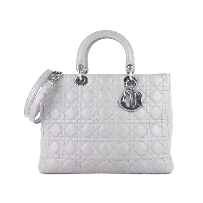 Large Lady Dior in Grey Lambskin Large Lady Dior in Grey Lambskin