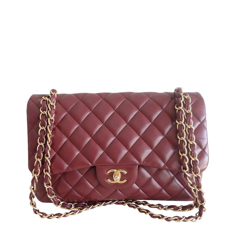 Jumbo Lambskin Double Flap in Burgundy Jumbo Lambskin Double Flap in Burgundy